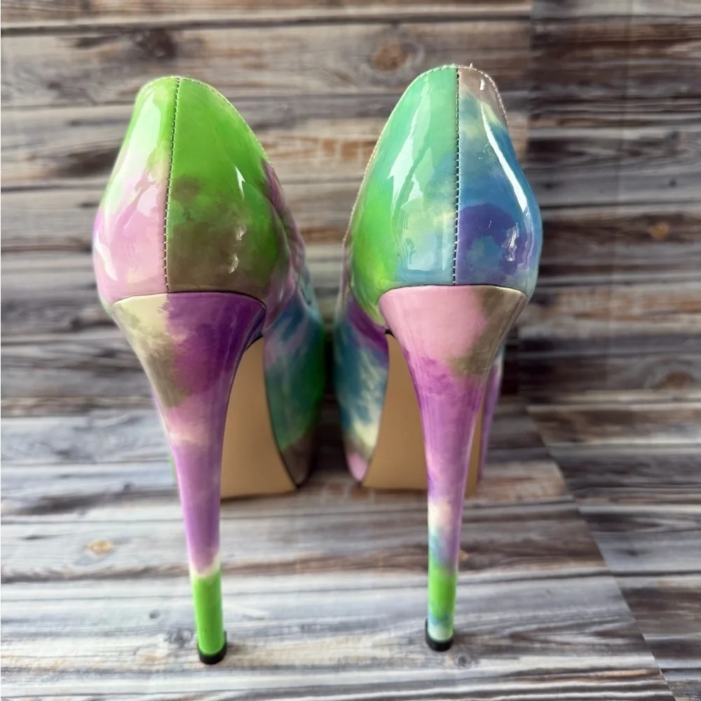 FSJ Colorful Dye Print Pumps Platform Stiletto Heels